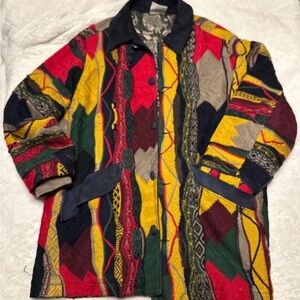 COOGI Knitwear Jacket Suede collar and pocket.
